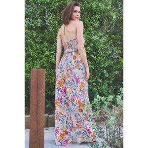 NWOT La Biz | Floral Halter Jumpsuit with Cutout and Smocked Top | S